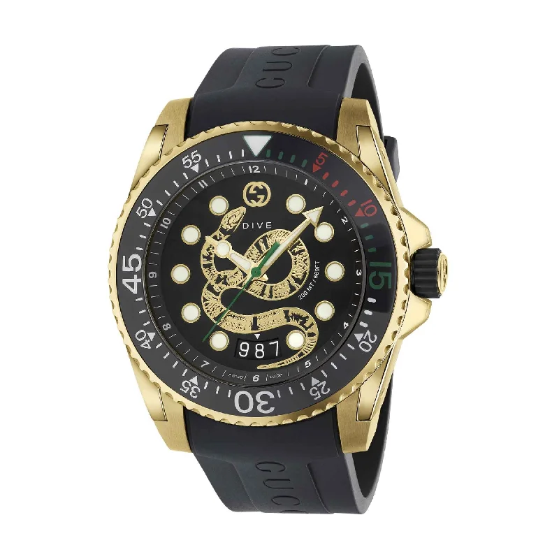 Men's Luxury Swiss Watches-Gucci Watch Dive Men's 45mm Snake Yellow Gold YA136219