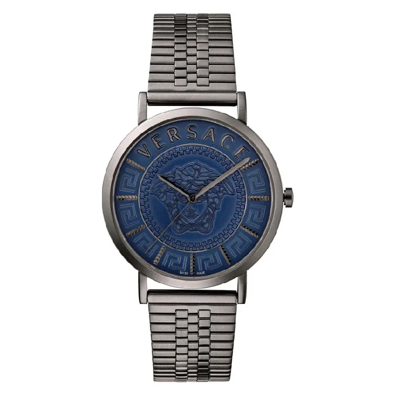 Men's Swiss Watch Wedding Edition-Versace Men's Watch V-Essential Blue Black Bracelet VEJ401021