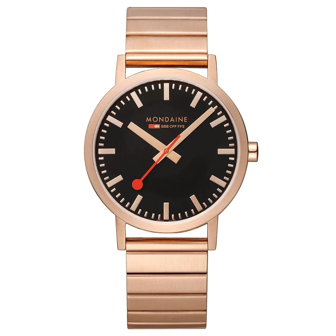 Men's Personalized Style Men's Watches-Mondaine Watch Classic Black Rose Gold A660.30360.16SBR