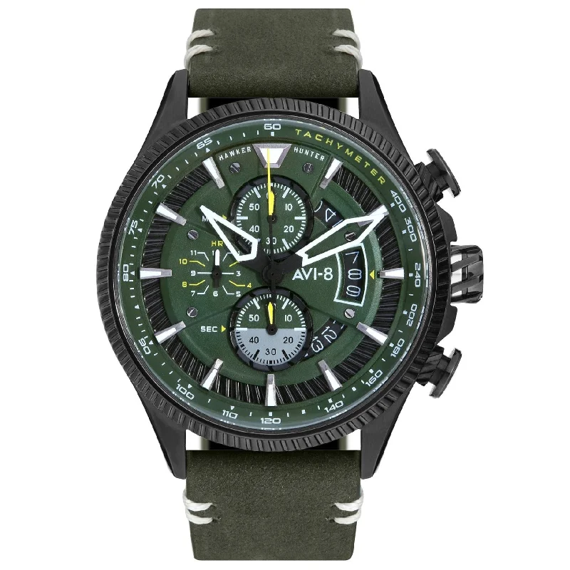 Men's Field Watches Quartz Movement Edition-AVI-8 Charcoal Green Hawker Hunter Chronograph Watch AV-4064-02