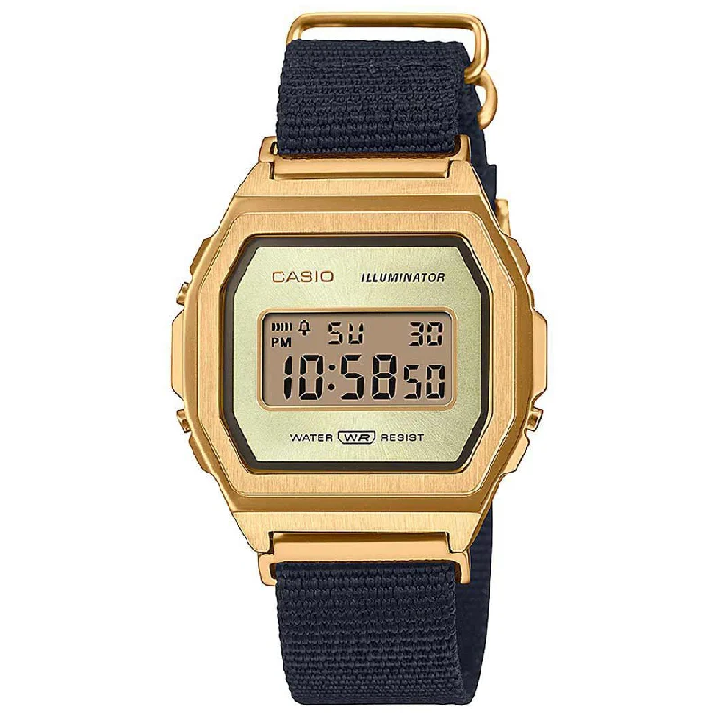 Unisex Engraved Design Watches-Casio Vintage Unisex Gold Watch A1000MGN-9ER