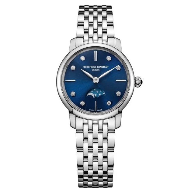 Men's Swiss Winter Edition-Frederique Constant Watch Slimline Moon Phase Diamond Blue FC-206ND1S26B