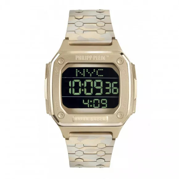 Men's Vintage Style Digital Watches-Philipp Plein Watch Hyper Shock Gold Camo PWHAA1021