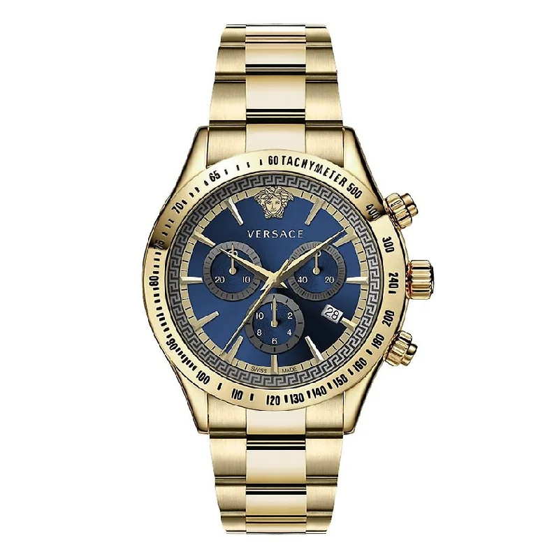Men's Classic Watch Deals-Versace Men's Watch Chrono Classic Blue Gold Bracelet VEV700619