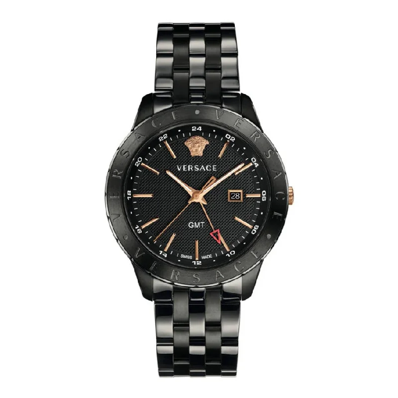 Men's Swiss Birthday Edition-Versace Men's Watch Univers GMT Black Bracelet VEBK00618