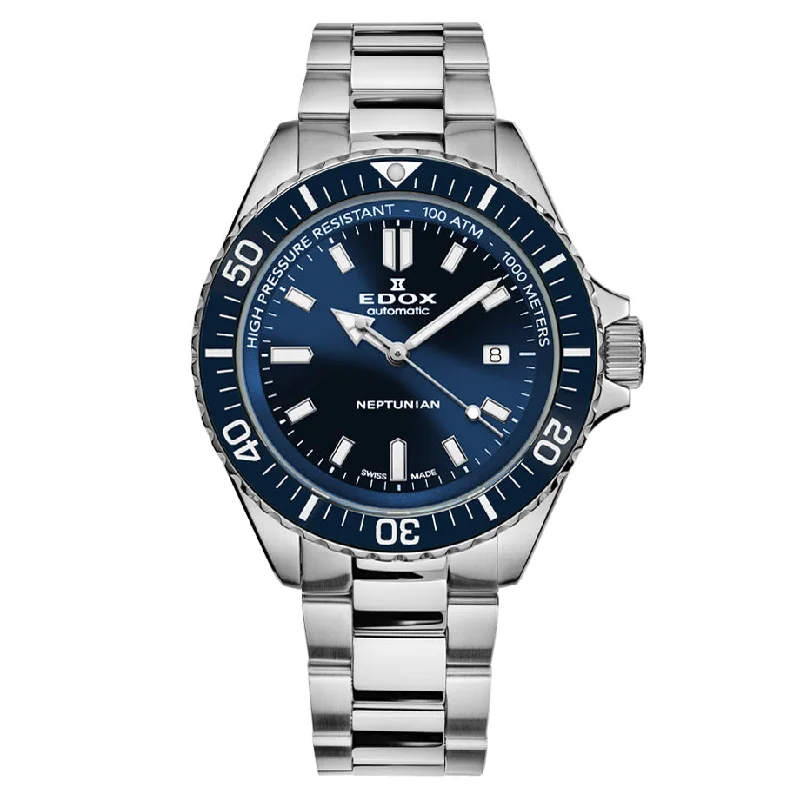 Men's Swiss Winter Edition-Edox Men's Watch Neptunian Automatic Steel Blue 80120-3BUM-BUF