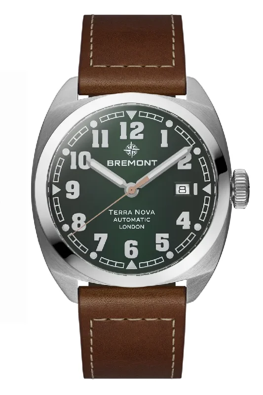 Men's Quartz Movement Dress Watches-Bremont Terra Nova 40.5mm Date TN40-DT-SS-GN-L-S