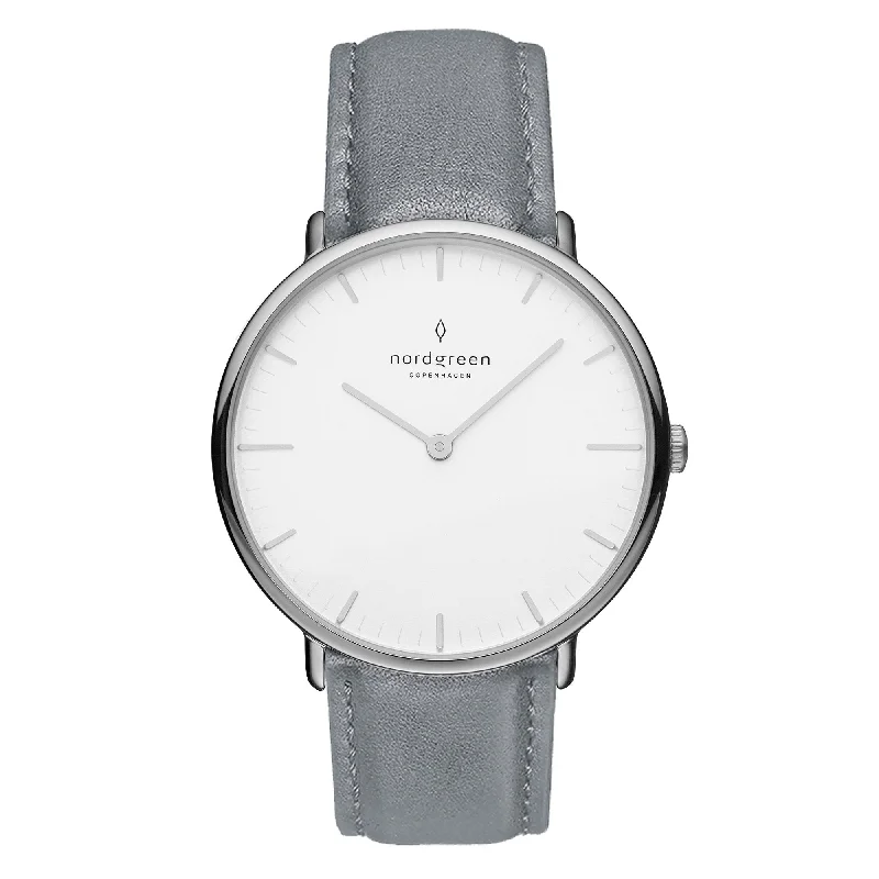 Men's Winter Design Dress Watches-Nordgreen Native Grey Leather 32mm Silver Case Watch