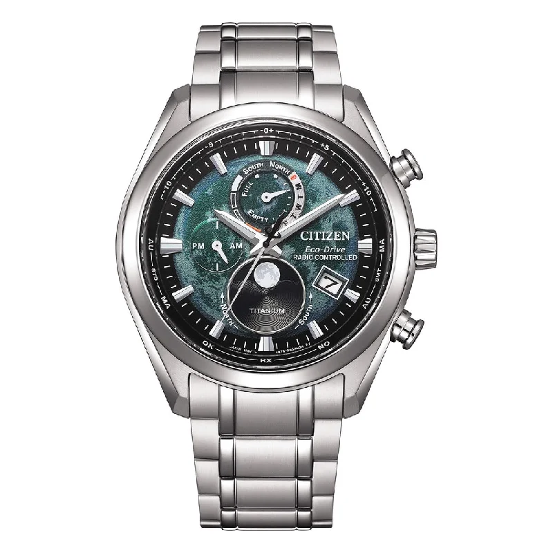 Men's Radio Wave Reception Technology-Orologio Citizen BY1010-81X radiocontrollato fasi luna verde
