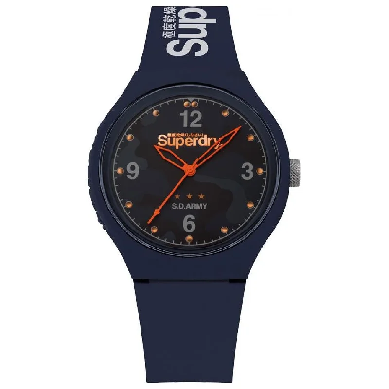 Men's European Made Dress Watches-Men’s Urban XL Rookie Navy-Blue Rubber Strap Superdry Watch SYG254U