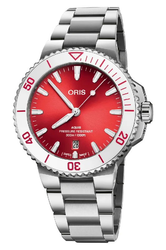 Men's Limited Edition Design Dress Watches-Oris Aquis Date 41.5mm Watermelon Red 733 7787 4138-07 8 22 04PEB