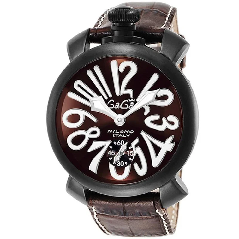Men's Field Watches Buckle-Gaga Milano Men's Black Manuale Mechanical Watch 5012.04