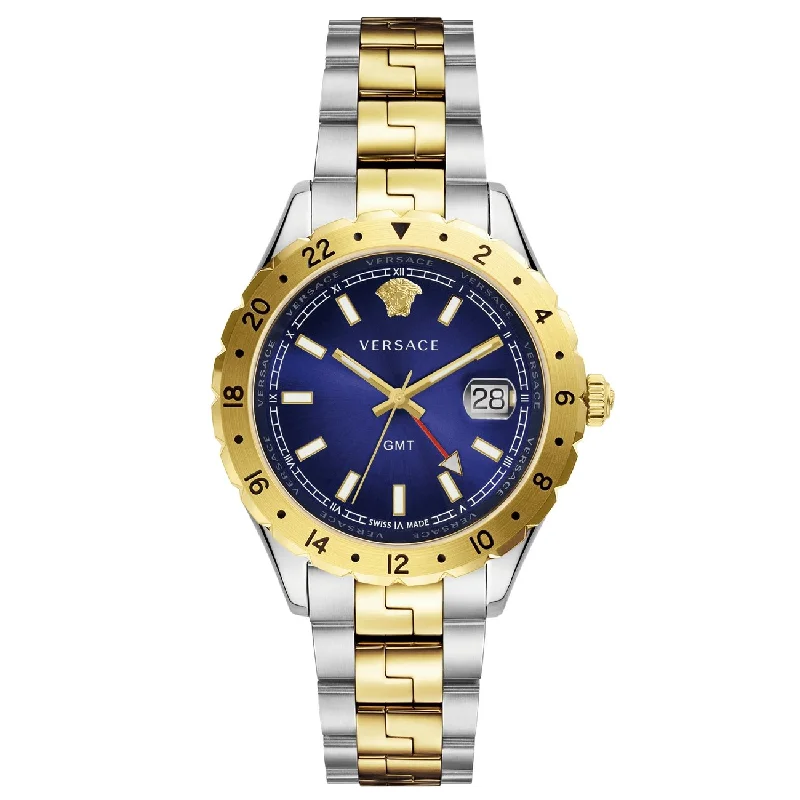 Men's Swiss Everyday Wear Edition-Versace Men's Watch Hellenyium GMT Blue Two-Tone Bracelet V11060017