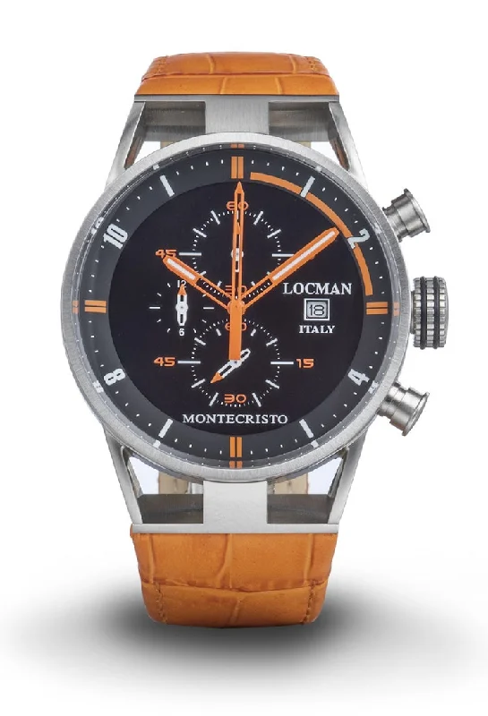Men's Occasional Design Sports Watches-Locman Montecristo Chrono nero pelle arancio 051000BKFOR0PSO