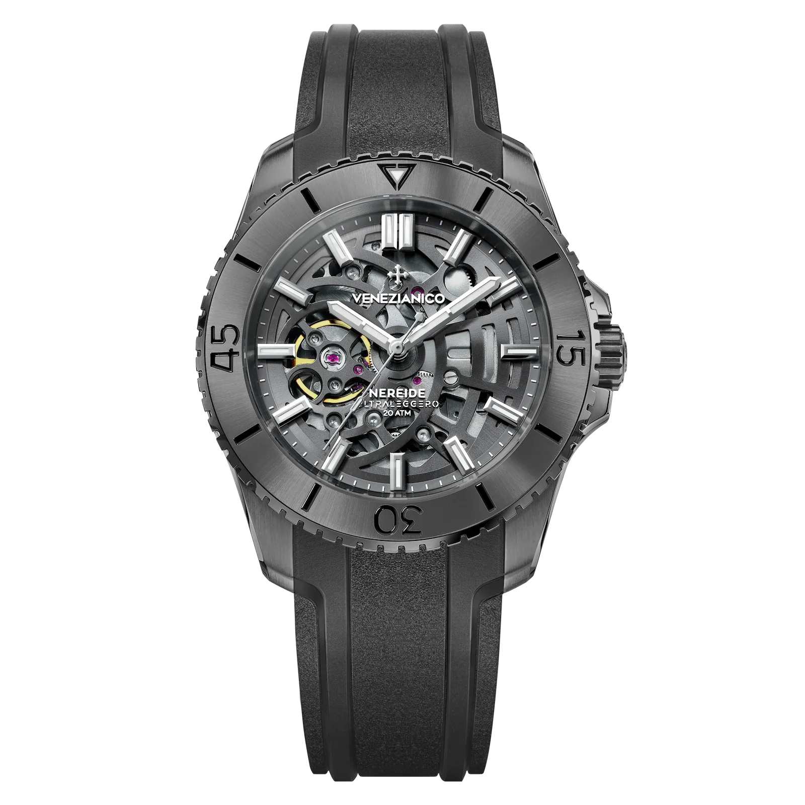 Men's Swiss Watch Automatic Wind Edition-Venezianico Automatic Watch Nereide UltraLeggero 42 Skeleton Black 3921509