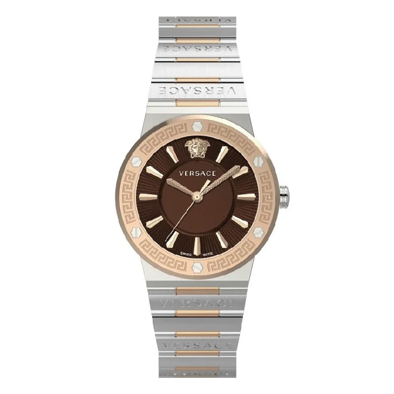 Men's Swiss Watch Retailer-Versace Greca Logo Ladies' Brown Watch VEVH01220
