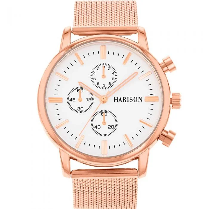 Men's Christmas Gift Design Digital Watches-Harison Rose Mesh Mens Watch   *Imitation Sub Dials*