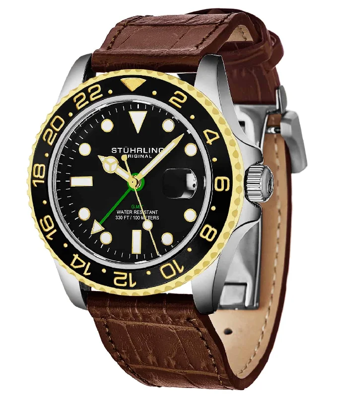 Black Dial / Black Bezel / Silver Case / Brown Leather Band / Deployant Buckle