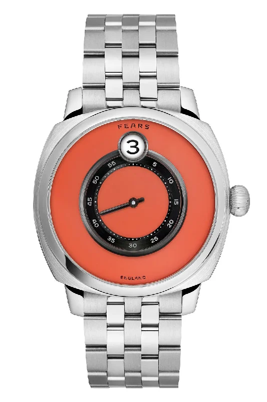 Men's Large Size Dress Watches-Fears Brunswick 40.5 Jump Hour Coral Lacquer