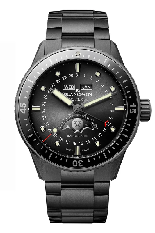 Men's Business Meeting Dress Watches-Blancpain Fifty Fathoms Bathyscaphe Complete Calendar Ceramic 5054 0130 01S