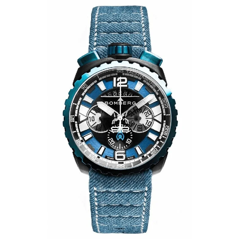 Men's Swiss Date Night Edition-Bomberg Men's Chronograph Watch BOLT-68 Black PVD Blue BS45CHPBLGM.050-3.3 Men's Swiss Date Night Edition-Bomberg Men's Chronograph Watch BOLT-68 Black PVD Blue BS45CHPBLGM.050-3.3