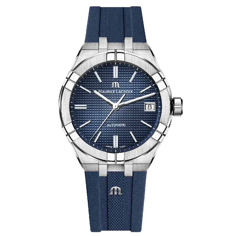 Men's Automatic Swiss Watches-Maurice Lacroix Men's Blue Aikon Automatic Rubber Watch AI6007-SS000-430-4 Men's Automatic Swiss Watches-Maurice Lacroix Men's Blue Aikon Automatic Rubber Watch AI6007-SS000-430-4