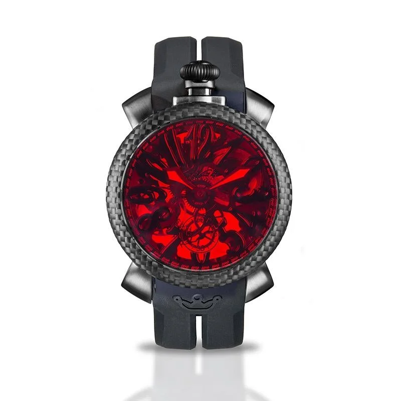 Men's Field Watches Indices Replacement-Gaga Milano Men's Black Skeleton Vampire Mechanical Watch 5312.RED01