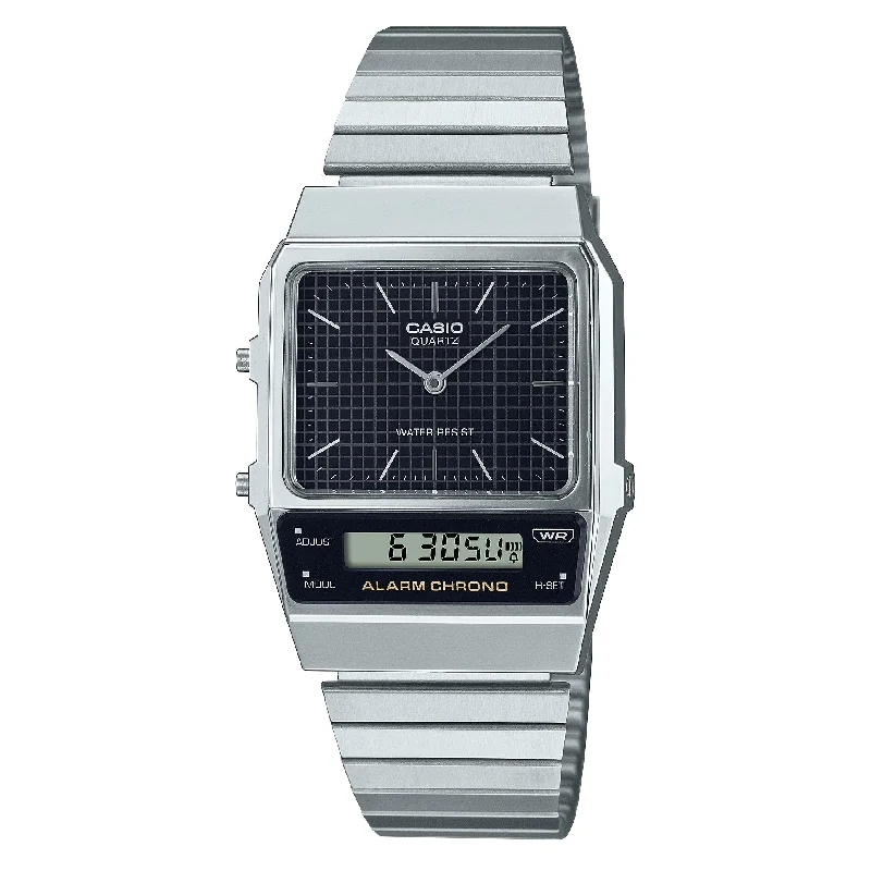 Unisex Stylish Style Watches-Casio Watch Vintage Dual Time Black Steel Flat Link AQ-800E-1ADF Unisex Stylish Style Watches-Casio Watch Vintage Dual Time Black Steel Flat Link AQ-800E-1ADF