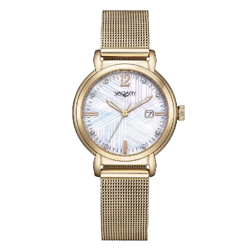 Women's Mechanical Watch Swiss Made Edition-Orologio Vagary Flair da donna oro madreperla IU3-428-11