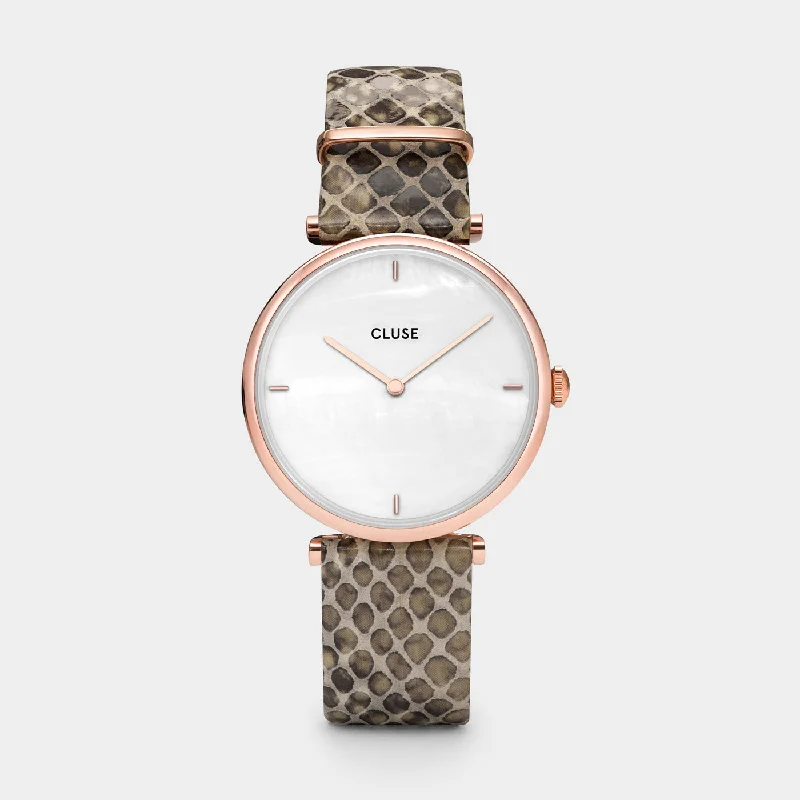 Women's Medium Size Design Mechanical Watches-Triomphe Watch Leather, Almond Python, Rose Gold Colour Women's Medium Size Design Mechanical Watches-Triomphe Watch Leather, Almond Python, Rose Gold Colour