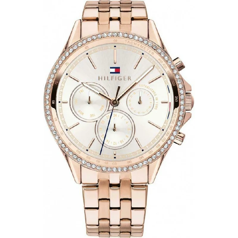 Men's Mechanical Movement Design Dress Watches-Tommy Hilfiger 1781978 Ladies Rose Gold Diamond Chronograph Watch