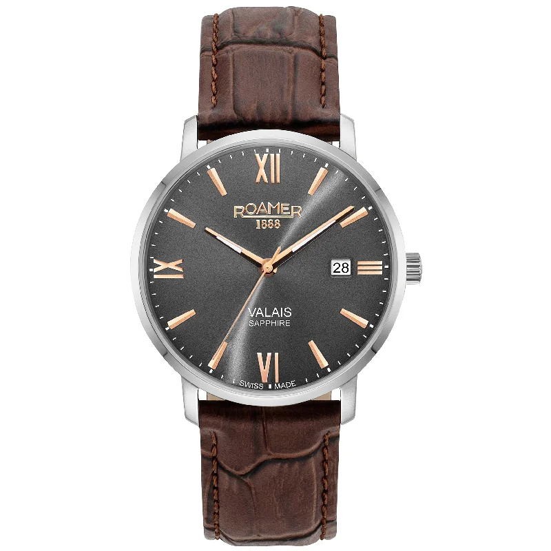 Men's American Made Style Dress Watches-Roamer 958833 41 53 05 Valais Men's Gray Watch