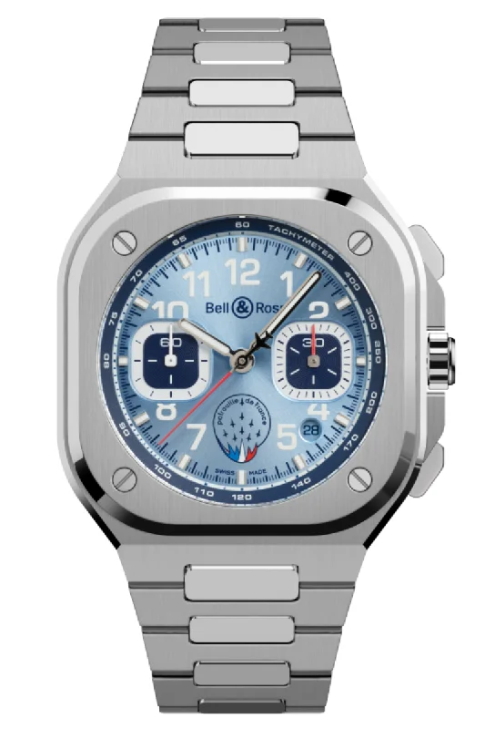 Men's Cushion Case Style Dress Watches-Bell & Ross BR05 Chrono Patrouille de France BR05C-PAF-ST/SST