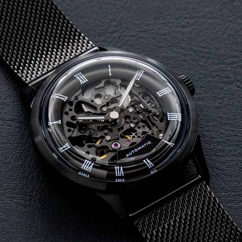 Stylish Skeletonized Watches for Men -PVD Skeleton vintage dress watch kit | Miyota (Citizen) 8N24 Anthracite Movement | Mosel series