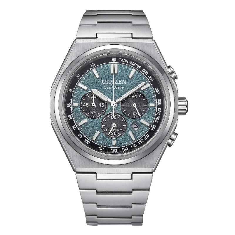 Men's Rectangular Case Sports Watches-Orologio Citizen cronografo Supertitanium CA4610-85X verde