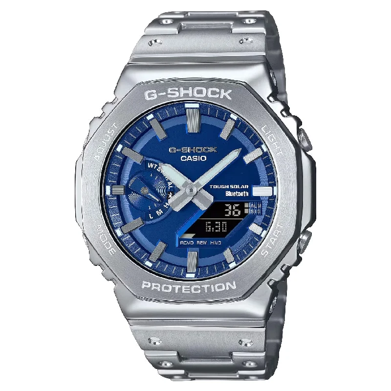 Men's Square Case Sports Watches-Orologio G-Shock GM-B2100AD-2AER in acciaio quadrante blu