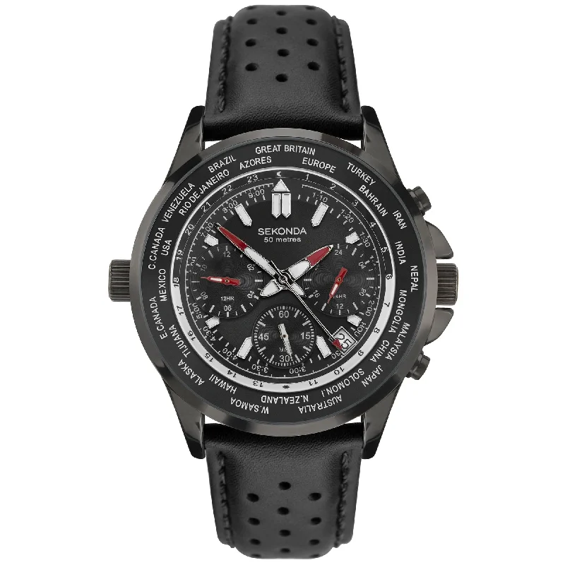 Men's Japanese Made Style Dress Watches-Sekonda 1864 Men's Black Chronograph Watch