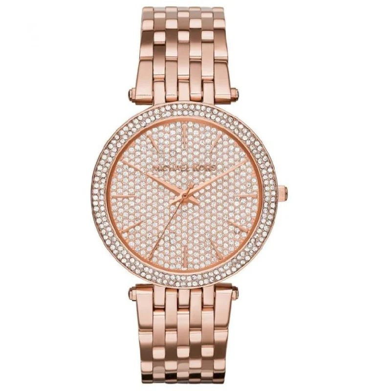 Men's Thin Case Style Dress Watches-Michael Kors MK3439 Ladies Darci Rose Gold Pave Watch