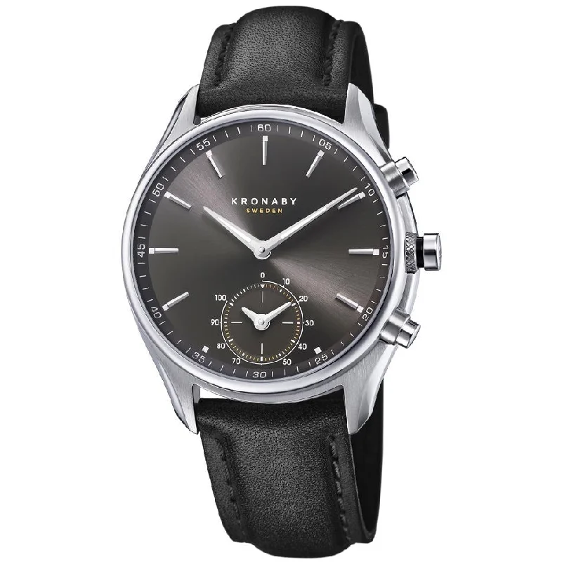 Men's Round Case Slim Watches-Kronaby S0718/1 Men's Black Sekel Hybrid Smartwatch