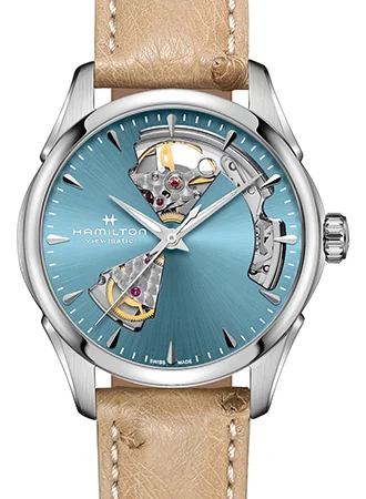 Women's Mechanical Watch Custom-Jazzmaster Open Heart Lady Auto Blue - Leather Ref. H32215840