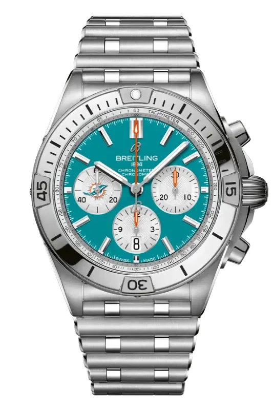 Men's Personalized Style Dress Watches-Breitling Chronomat B01 42 Miami Dolphins NFL Edition AB01342B1L2A1