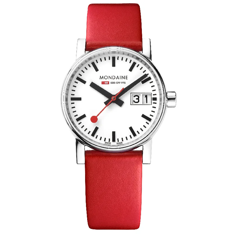Men's Mechanical Movement Style Dress Watches-Mondaine Evo2 Ladies White Watch MSE.30210.LC