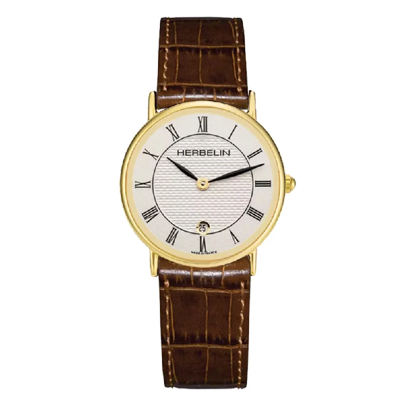 Men's Classic Watch Manufacturer-Herbelin Classic Ladies Brown Gold Watch 16845P08MA
