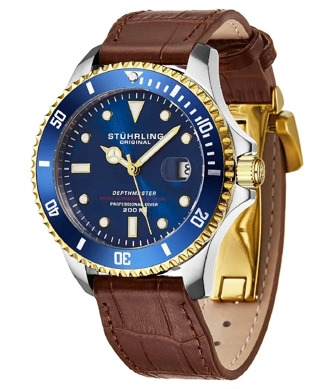 Blue Dial / Silver Yellow Case / Brown Leather Strap Yellow Deployant Buckle