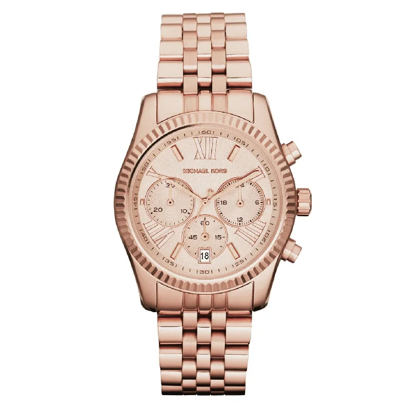 Unisex Thin Case Style Watches-Michael Kors Watch Lexington Chronograph 38mm Rose Gold MK5569