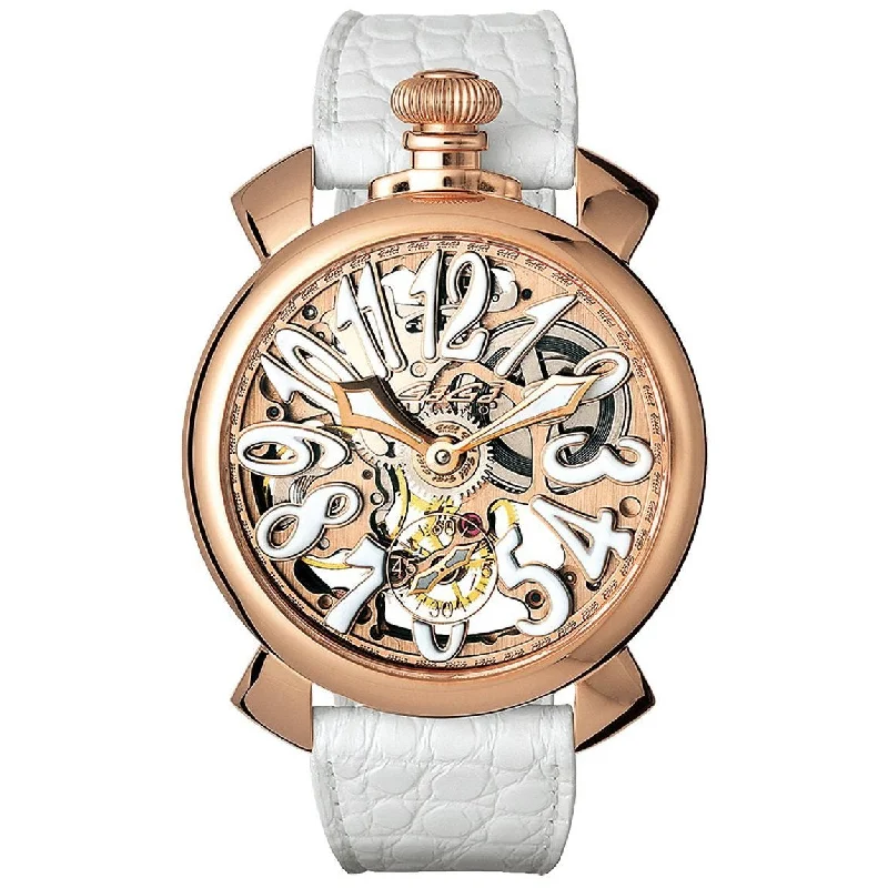 Men's Field Watches Guide-Gaga Milano Men's White Skeleton Mechanical Watch 5311.01