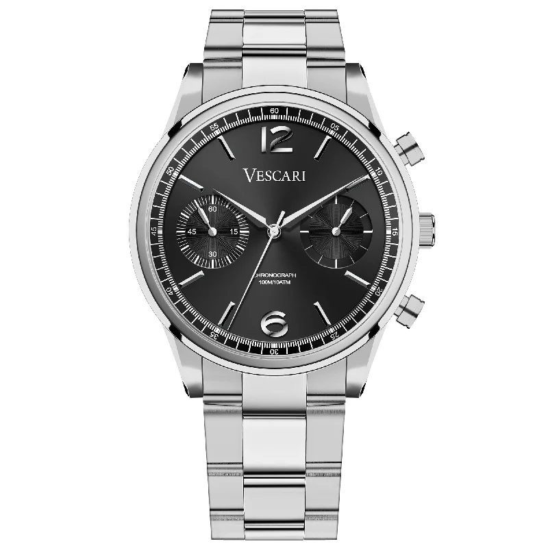 Men's Night Out Design Dress Watches-Vescari Chestor Steel Black Chronograph Watch VSC-02SB-5