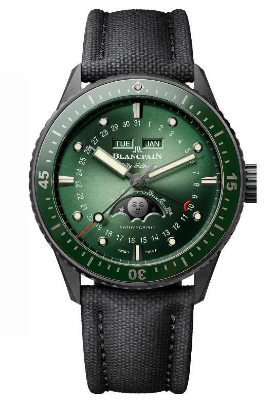 Men's Birthday Dress Watches-Blancpain Fifty Fathoms Bathyscaphe Complete Calendar Ceramic 5054 0153 B52A