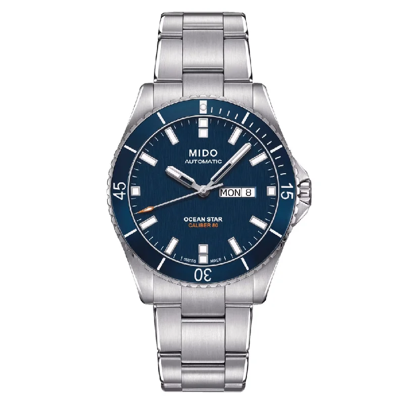 Men's Holiday Season Style Sports Watches-Orologio Mido Ocean Star 200 quadrante blu bracciale acciaio
