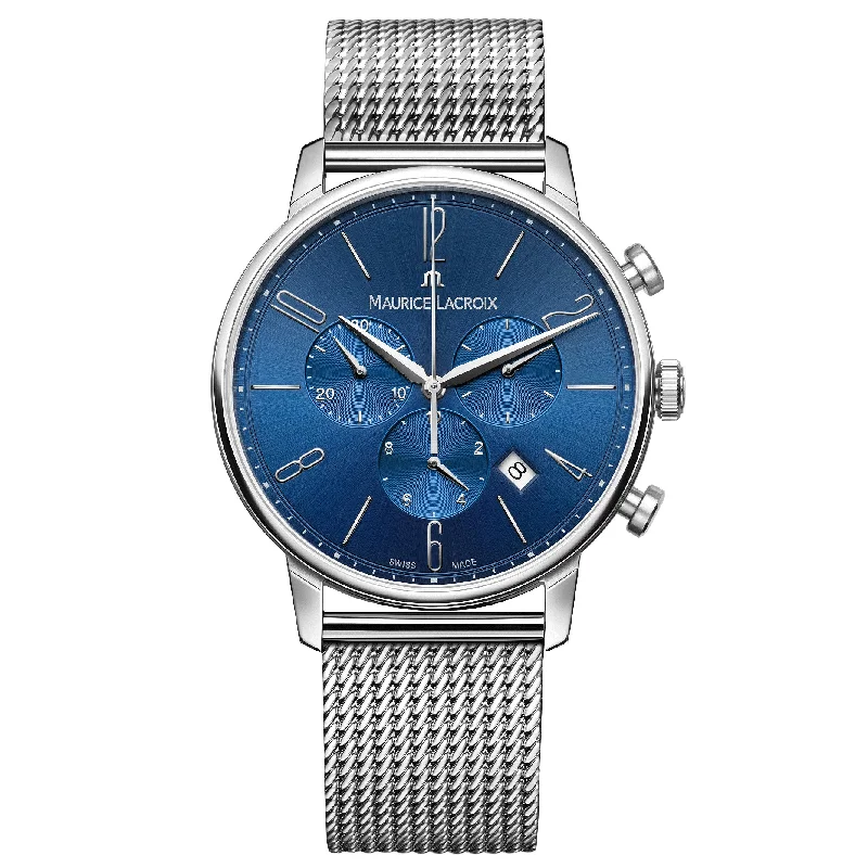 Men's Swiss Limited Edition-Maurice Lacroix Men's Blue Eliros Chronograph Mesh Watch EL1098-SS006-420-1